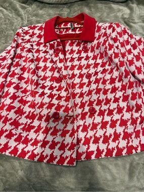 Mary Kay Red and White Houndstooth Double-Breasted Blazer